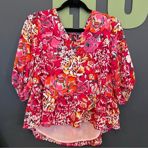 NWT Floral 3/4 Sleeve Boutique V-Neck Blouse Size Large