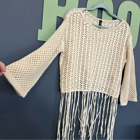 NWT Cream Crochet Knit Fringe Festival Top Swim Coverup Small