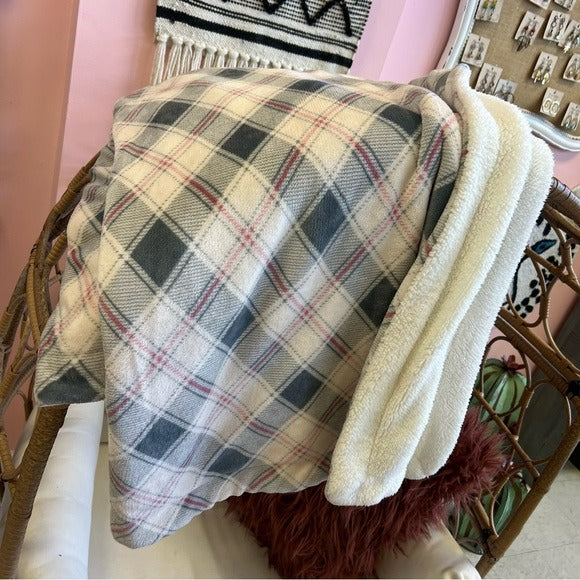 Super Soft Plush Fuzzy Plaid Pink + Blue Throw Blanket 45x60