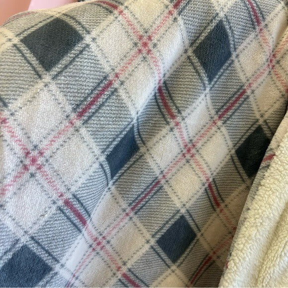 Super Soft Plush Fuzzy Plaid Pink + Blue Throw Blanket 45x60
