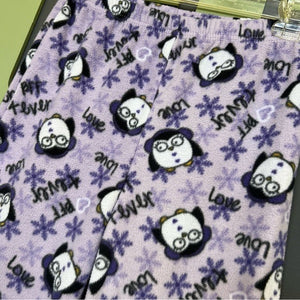 Girls Fleece Purple Penguin Pajama Pants Size Large