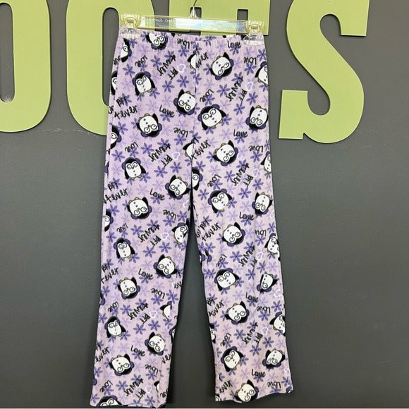 Girls Fleece Purple Penguin Pajama Pants Size Large