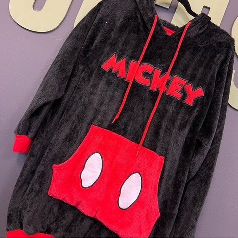 Disney Mickey Mouse Plush Hooded Cozy Long Pullover with Mickey Mouse Hood Small