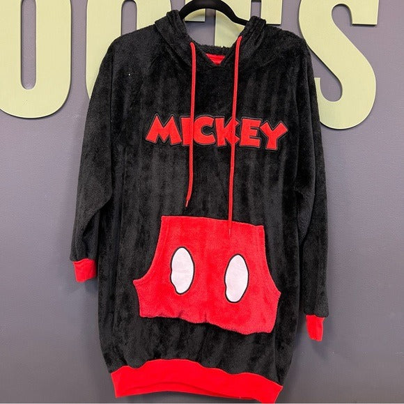 Disney Mickey Mouse Plush Hooded Cozy Long Pullover with Mickey Mouse Hood Small