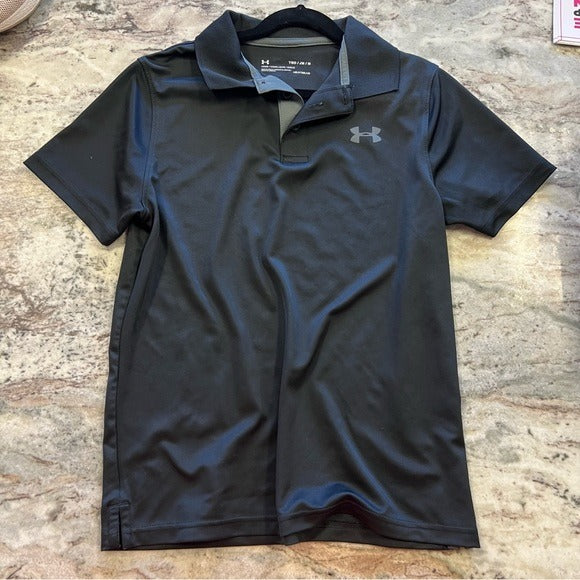 Under Armour Black Polo Short Sleeve Top Size Boys Medium Loose Fit