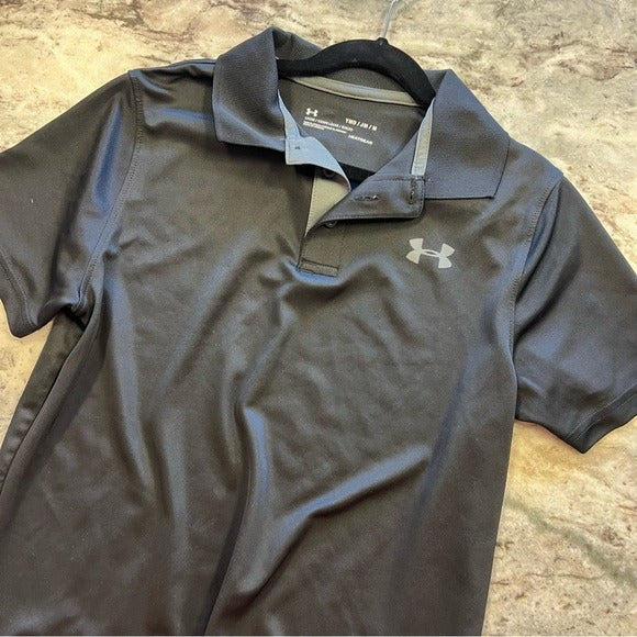 Under Armour Black Polo Short Sleeve Top Size Boys Medium Loose Fit