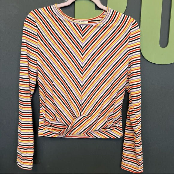 Haute Monde Striped Cropped Long Sleeve Ribbed Top Size Large