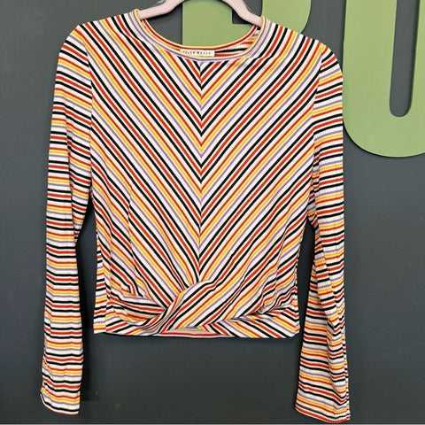 Haute Monde Striped Cropped Long Sleeve Ribbed Top Size Large