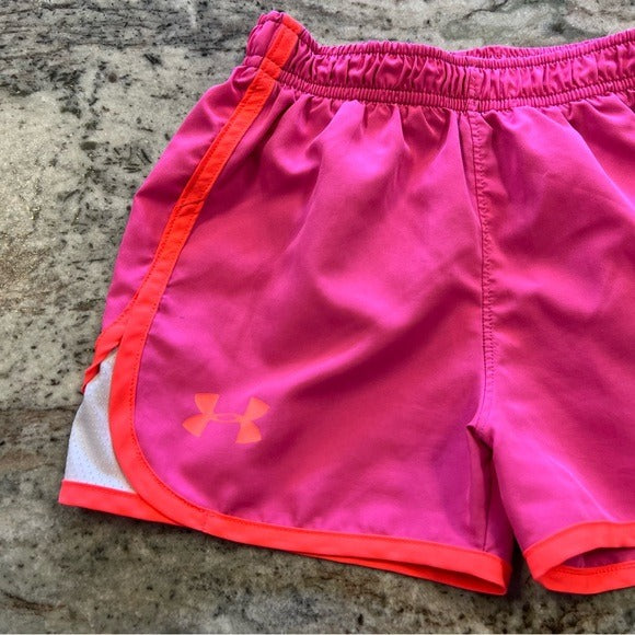 UA Under Armour Girls Pink + Orange Athletic Shorts Size 5