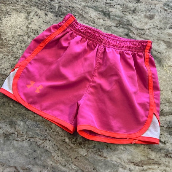 UA Under Armour Girls Pink + Orange Athletic Shorts Size 5