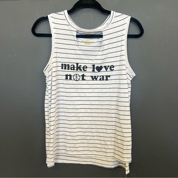 Make Love Not War Striped Graphic Top Small