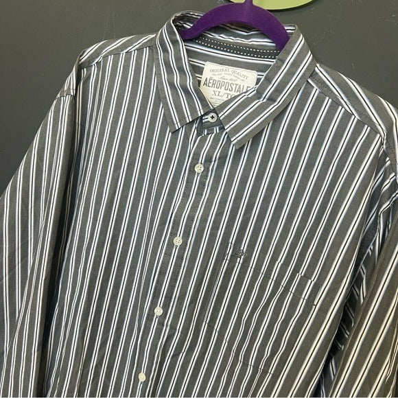 Aeropostale Gray Pinstripe Collared Button Down Shirt Size XL
