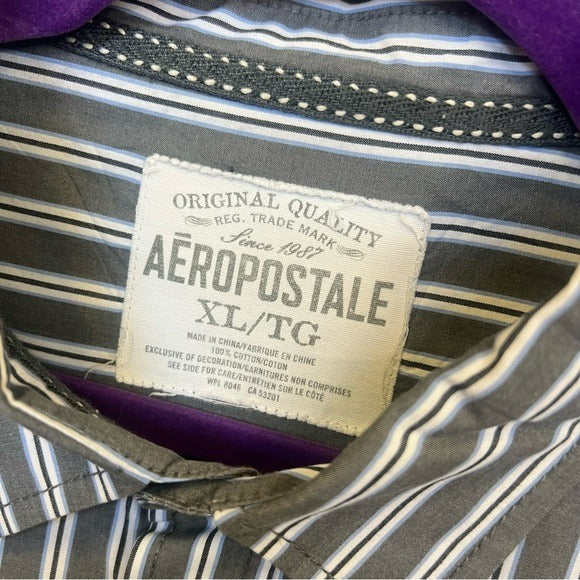 Aeropostale Gray Pinstripe Collared Button Down Shirt Size XL