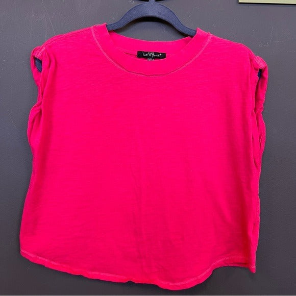 Hot Pink Boxy Rolled Sleeve Women’s Crew Neck Blouse Medium