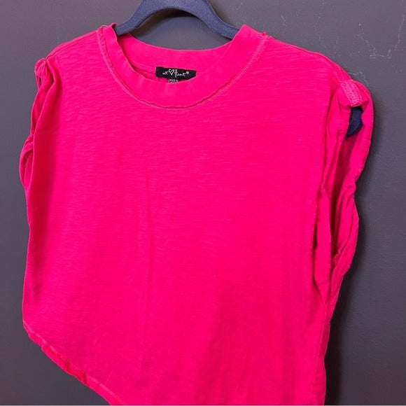 Hot Pink Boxy Rolled Sleeve Women’s Crew Neck Blouse Medium