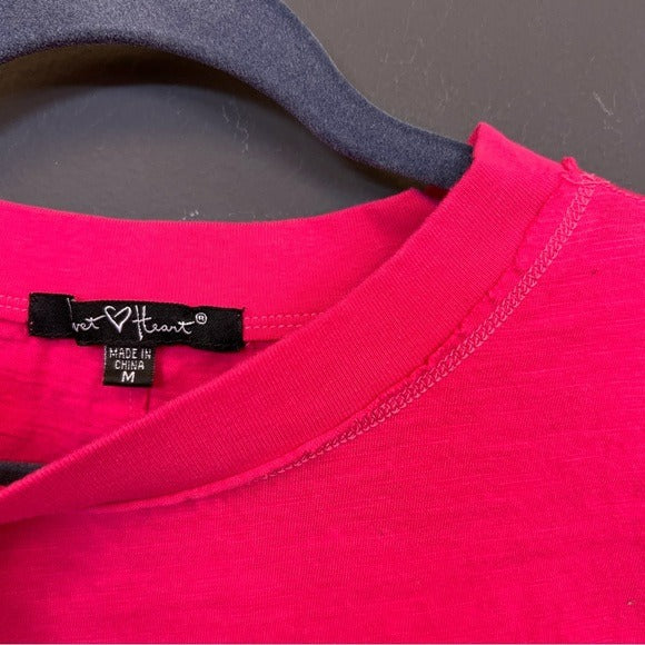 Hot Pink Boxy Rolled Sleeve Women’s Crew Neck Blouse Medium