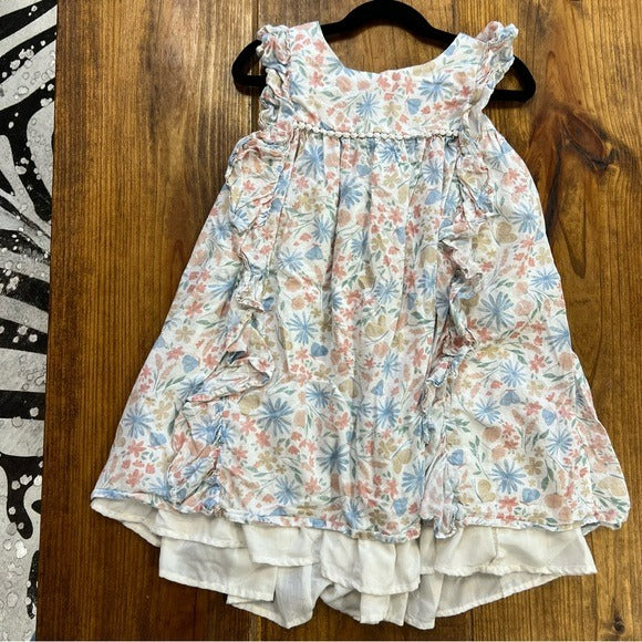 Shabby Chic Girls Boho Floral Lined Ruffle Dress Size 7