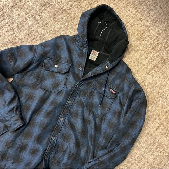 Dickies Blue + Black Plaid Heavy Fleece Lined Coat Size XL