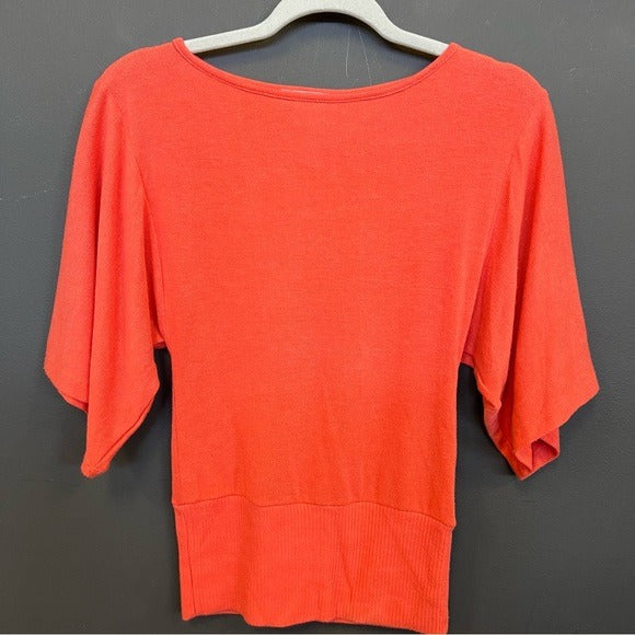 Lipstick Coral Boat Neck Dolman Sleeve Blouse Small