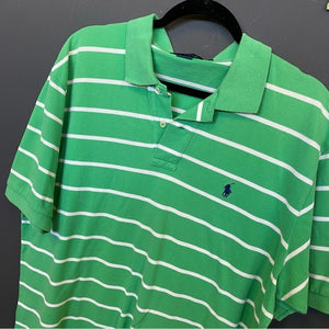 Polo Ralph Lauren Men's Green + White Striped Collared Top 100% Cotton XL