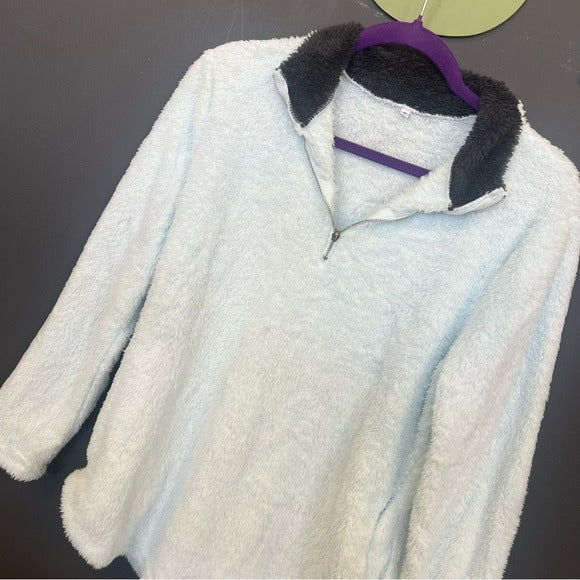 Light Blue Quarter Zip Sherpa Pullover Small