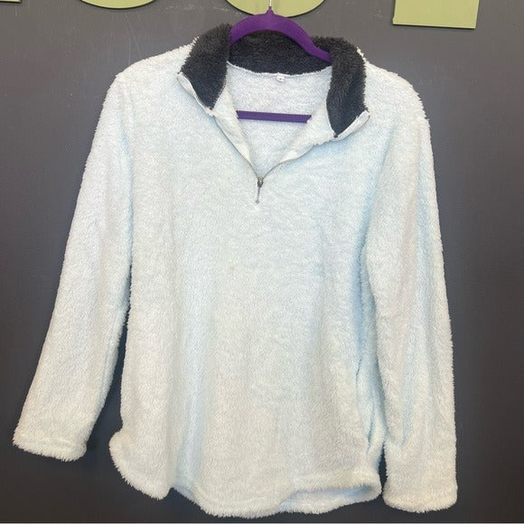 Light Blue Quarter Zip Sherpa Pullover Small