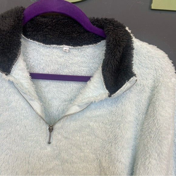 Light Blue Quarter Zip Sherpa Pullover Small