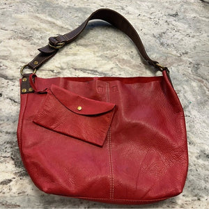 Lucky Brand Red Leather Shoulder Tote Bag w Matching Wristlet Pouch