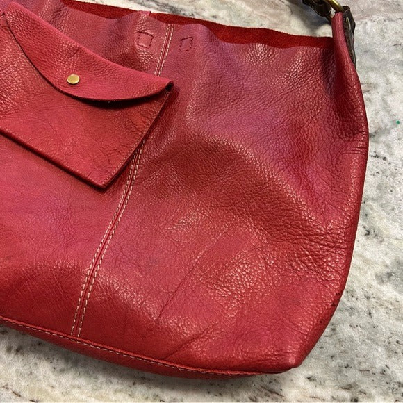 Lucky Brand Red Leather Shoulder Tote Bag w Matching Wristlet Pouch