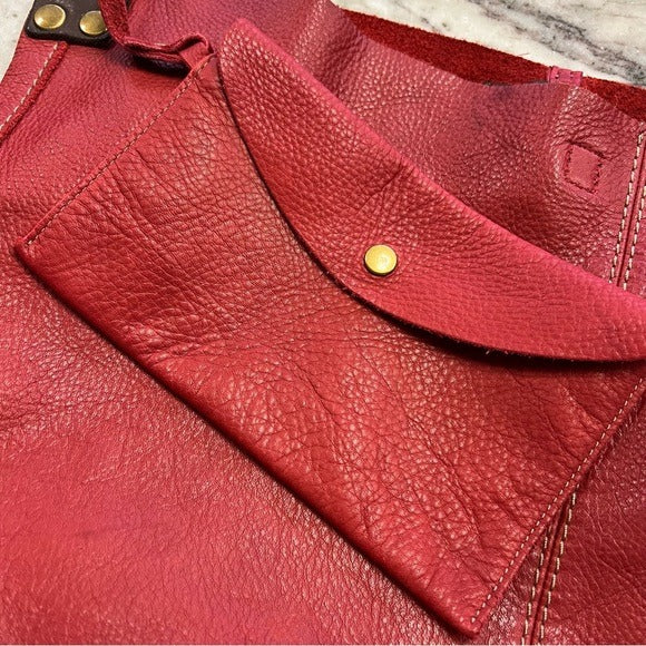 Lucky Brand Red Leather Shoulder Tote Bag w Matching Wristlet Pouch