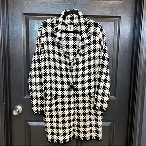 Rain + Rose Houndstooth Knee Length Collared Peacoat Women’s XL