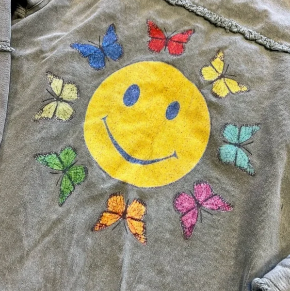 Blue B Smiley Butterfly Olive Denim Jacket Size Small