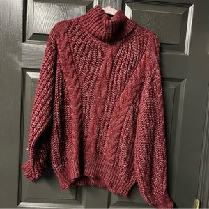 Entro Maroon Chunky Knit Thick Turtleneck Sweater Medium