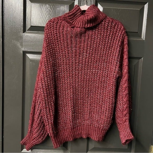 Entro Maroon Chunky Knit Thick Turtleneck Sweater Medium