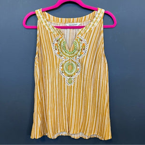 Mustard Striped Embroidered Tank Top Size Medium