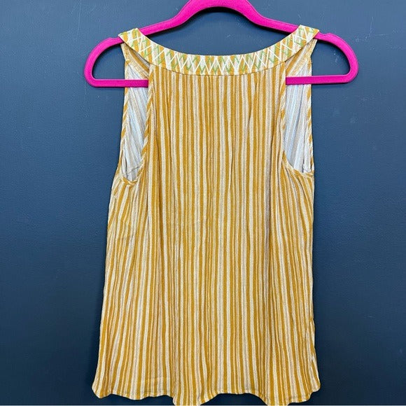 Mustard Striped Embroidered Tank Top Size Medium