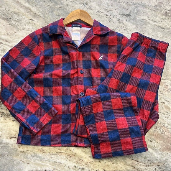 Nautica Red + Blue Boys Plaid Pajama Set Size 12