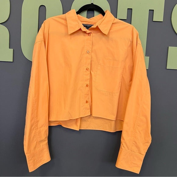 French Connection Orange Cropped Button Down Medium
