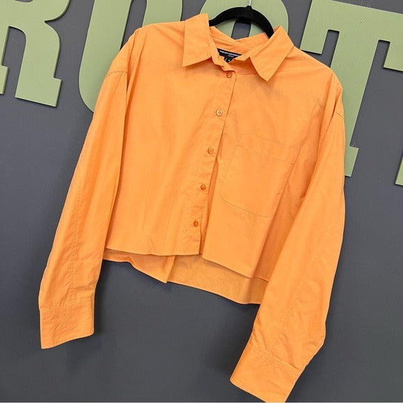 French Connection Orange Cropped Button Down Medium