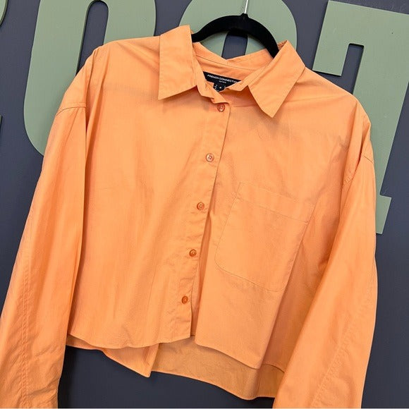 French Connection Orange Cropped Button Down Medium