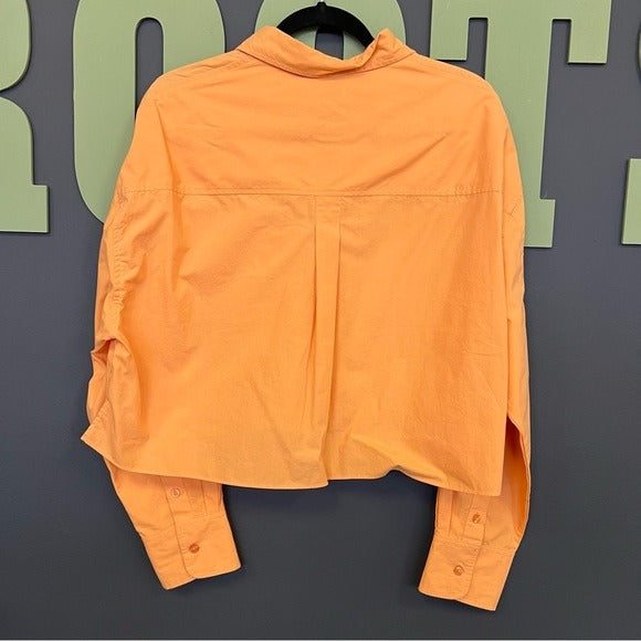 French Connection Orange Cropped Button Down Medium