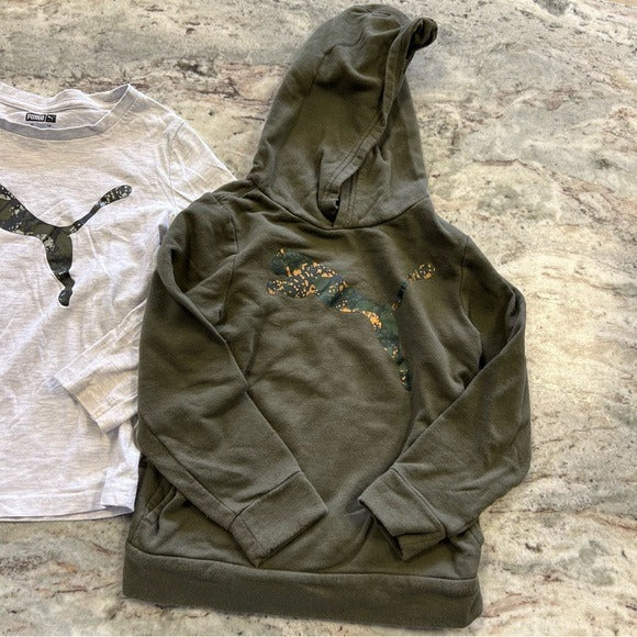 Puma Set of 2 Boys Long Sleeve Graphic Top + Olive Hoodie Size 6