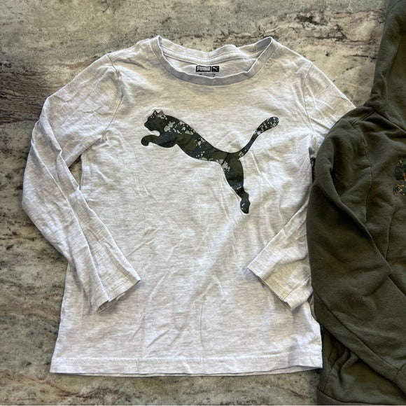 Puma Set of 2 Boys Long Sleeve Graphic Top + Olive Hoodie Size 6