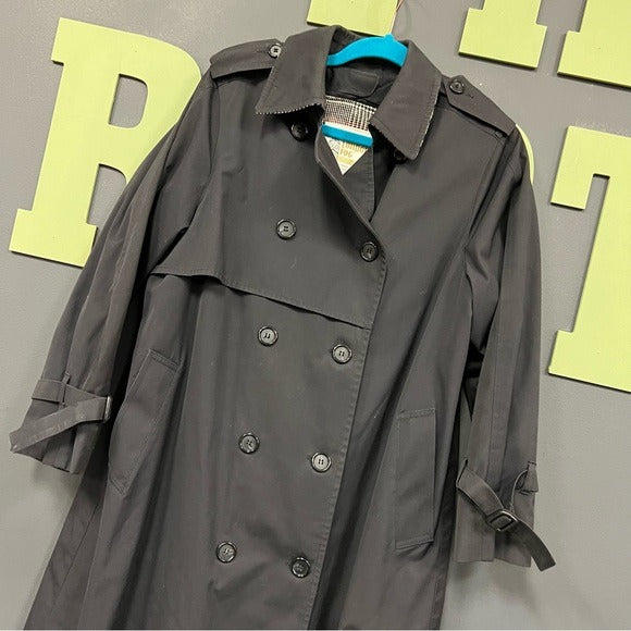 London Fog Black Double Breasted Button Trench Coat Size 10 Petite