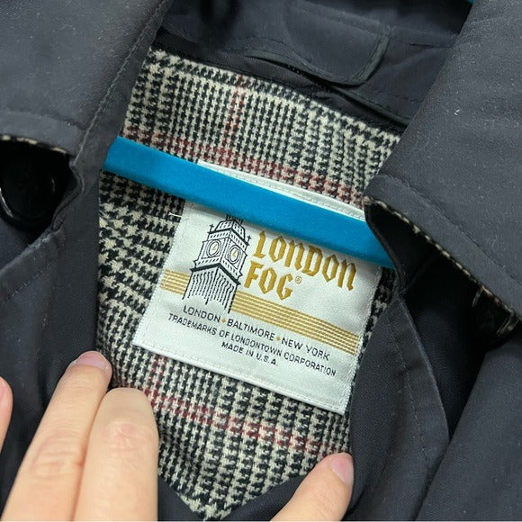 London Fog Black Double Breasted Button Trench Coat Size 10 Petite