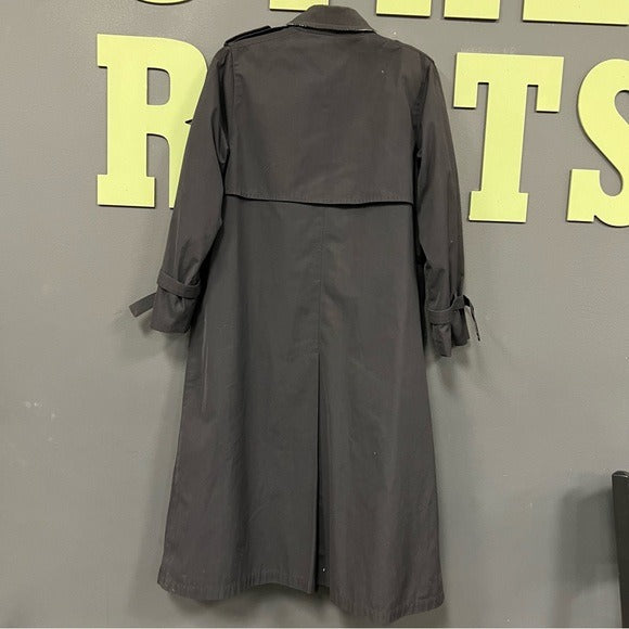 London Fog Black Double Breasted Button Trench Coat Size 10 Petite