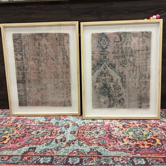 Set of 2 Threshold Textured Fabric Framed Wall Art 24x30 Bohemian Decor