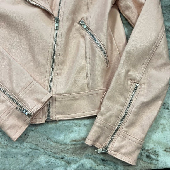 Blu Pepper Boutique Baby Pink Leather Moto Jacket Size Small