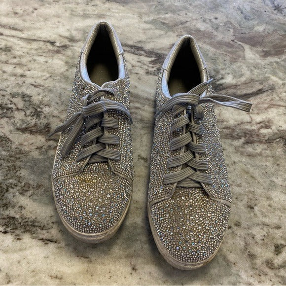 Full Rhinestone Lace Up Fashion Low Top Sneakers Size 10