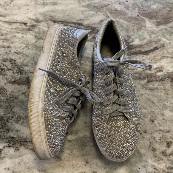 Full Rhinestone Lace Up Fashion Low Top Sneakers Size 10
